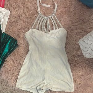 Charlotte Russe White Beaded Halter Romper